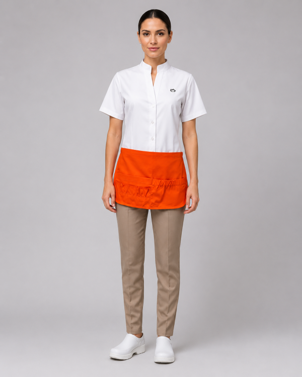Uniforme Corporativo con Blusa Elasticada y Delantal de Gabardina para Retail